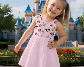 Mickey Twirlie Suspender Dress, Character Autograph Open Back Twirl Dress, Women's Boutique Summer Gear