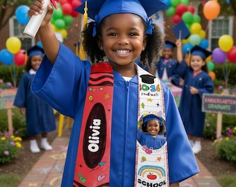 Estola de graduación personalizada con foto y nombre para niños, regalo de graduación para niño o niña, promoción de 2026 de jardín de infancia, banda para niños pequeños, regalo de fin de curso para preescolar