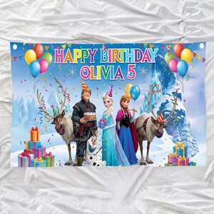 Elsa Anna Birthday Party Banner, Elsa Birthday Backdrop, Frozen Party Decoration, Frozen Birthday Banner, Kids Birthday Decor afbeelding 3