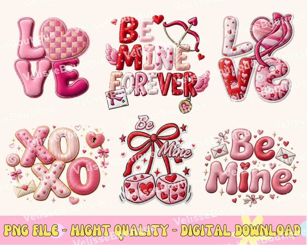 Valentines Day PNG Bundle Faux Yarn Latch Hook Yarn Bow Coquette ...