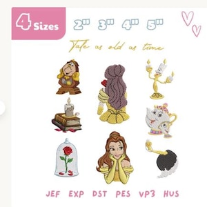 Beauty and the Beast Embroidery Design Bundle, Belle Princess Embroidery File, Princess