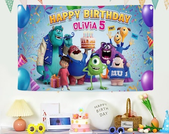 Custom Monster Inc Birthday Party Backdrop Banner, Birthday Banner Gift, birthday decoration, Photo backdrop, Custom Name age