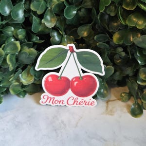 Mon Chéri Cherry Vinyl Sticker: French-Inspired Laptop Decal