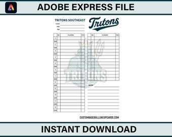 Adobe Express Baseball Lineup Card Template  – Personalized – 5.5x8.5 PDF