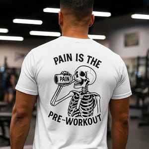 Camiseta de esqueleto pre-entrenamiento para gimnasio, divertida camiseta gráfica, ropa deportiva, regalo para amantes del gimnasio, camiseta fitness unisex, regalo de gimnasio para hombres