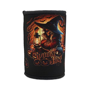 Spooky Themed Stubby Cooler, Halloween Drink Holder, Witch Design, Pumpkin Coolie, Party Accessory, Eco-Friendly Beverage Insulator
