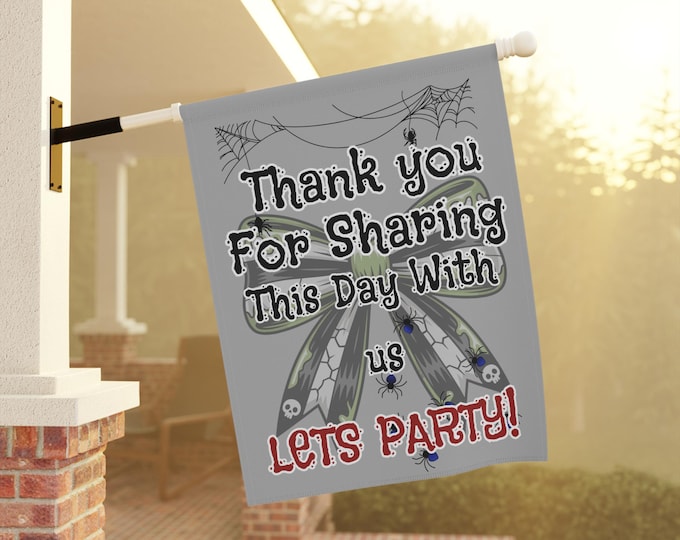 Featured listing image: Garden Party Banner, Outdoor Decor, Halloween Party, Fall Celebration, Yard Sign, Festive Banner, Spider Theme
