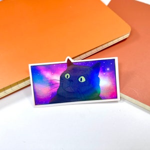 HOLO Awkward Galaxy Cat Sticker | Waterproof glossy die cut stickers