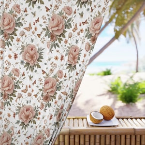 Floral Window Curtain, Elegant Home Decor, Soft Pastel Drapes, Boho Curtain for Living Room, Unique Gift Idea, Wedding Decoration
