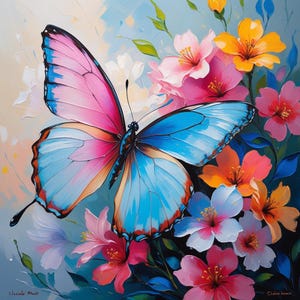 Colorful Butterfly Wall Art – Oil Painting Style, Printable Digital Set of 5