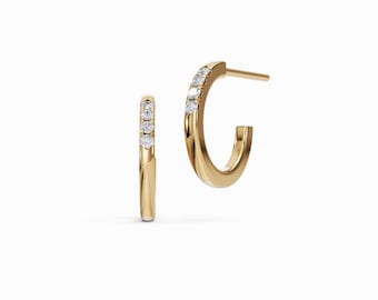 14K Gold Diamond Hoop Earrings, Diamond Earrings, Minimal Diamond Hoops, Dainty Gold Earrings, Everyday Earrings