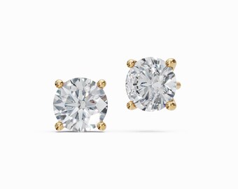 14k Gold Diamant Ohrstecker, runde Diamant Ohrstecker, Labor gewachsene Diamant Ohrringe, 0,50-4,00 Karat Solitär Ohrstecker