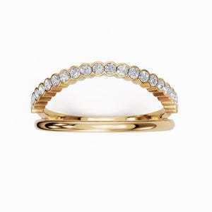 Gebogener Diamant Ehering, 14k Gold Diamant Konturring, Zierliche Stapel Band, Gold Chevron Ring, Brautring, Jubiläum Band