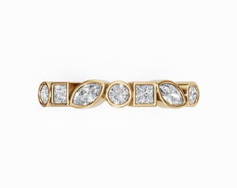 14k Gold Diamond Eternity Band, Bezel Set Diamond Band, Minimalist Wedding Band, Stacking Ring, Natural Diamond Ring, Anniversary Gift