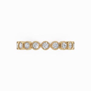 14K Gold Bezel Diamond Wedding Band, Milgrain Eternity Ring, Dainty Stacking Ring, Vintage Inspired Diamond Band, Anniversary Gift