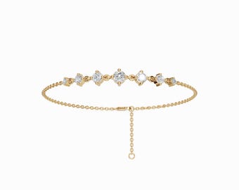 Bransoletka tenisowa z łączonych elementów, bransoletka z 14-karatowego złota z diamentami, delikatna złota bransoletka, bransoletka do noszenia warstwowego, bransoletka warstwowa, prezent na rocznicę