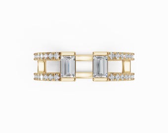 14k Gold Diamond Cuff Ring, Pavé Diamond Open Ring, Minimalist Statement Ring, Dainty Wedding Ring, Anniversary Gift