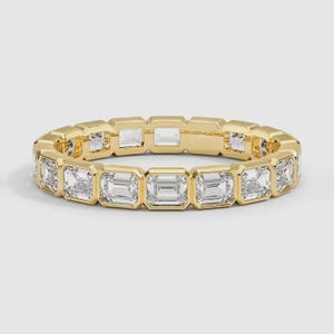 Anello eternity con diamanti taglio smeraldo East West, incastonato a castone, anello nuziale, anello per anniversario, anello impilabile