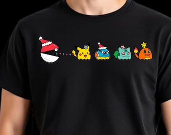 Retro Adults Holiday Tee, Funny Poke Gaming Shirt, Christmas Party Festive Shirt, Gamer