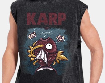 Mens Top Loose Fit Karp X Jaws Vintage Style,Black Acid Oversized Anime Parody Streetwear Tank,