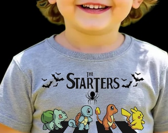 Kids/Toddlers Halloween Starters Poke Beatle Fans T-Shirt, Unisex Abby Rd Inspired Art, Starter Anime Beatles
