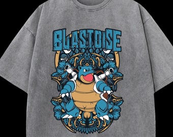 Retro BigMan Water Poke StreetwearTee, Oversized Anime T-Shirt, Oversized Washed Anime T-Shirt, Water Blast Poke Adults