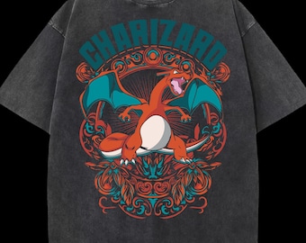 Retro Anime Fire Dragon T-Shirt: Acid Wash Vintage Streetwear