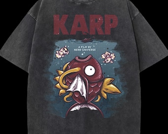 Karp X Jaws Vintage Style,Black Acid Oversized Anime Parody Streetwear Tee,