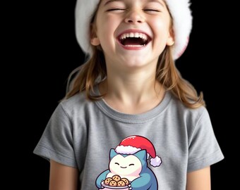 Kids Poke Christmas Cookies Holiday Snoring Anime Tee, Youth Toddlers Poke Shirt, Funny Santa Xmas Tee
