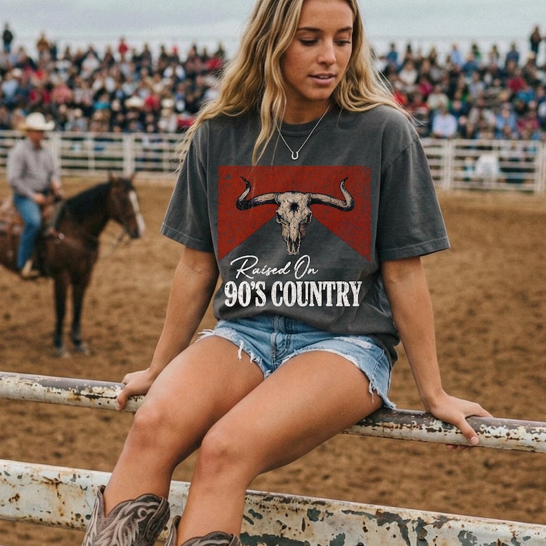Rodeo Outfit Southern Chic 90s Southern Tee, Comfort Colors Western Shirt, Cowgirl Boots Wear, Raised on 90s Country T-shirt, Vintage look image 4