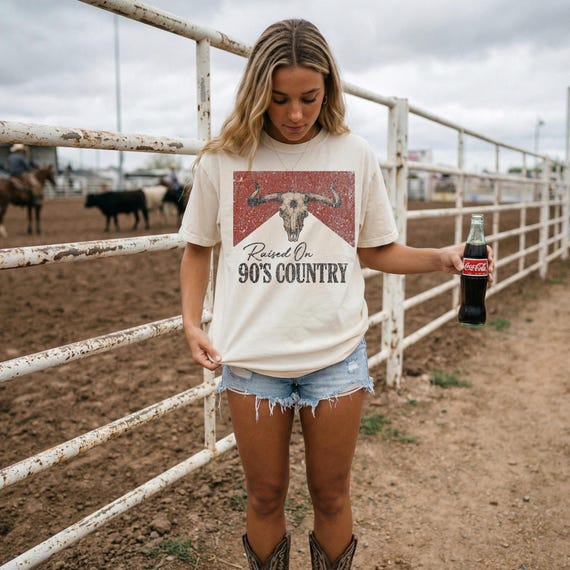 Rodeo Outfit Southern Chic 90s Southern Tee, Comfort Colors Western Shirt, Cowgirl Boots Wear, Raised on 90s Country T-shirt, Vintage look