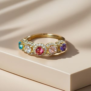 Custom Multi Birthstone Gold Ring, Personalized 3-6 Family Birthstone Silver Band, Mothers Ring, Birthday Gift for Mom Grandma, Mothers Ring