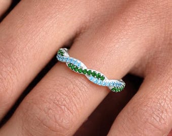 Personalized Couple Birthstone Ring, Custom Wave Family Ring in Sterling Silver, Dainty Mom Jewelry, Anniversary Gift for Girlfriend