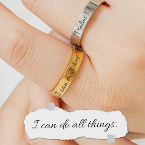 Anillo con versículo bíblico • Anillo cristiano personalizado • Anillo grabado • Joyería religiosa • Regalo de cumpleaños para ella • Regalo de bautismo cristiano • Regalo de Navidad