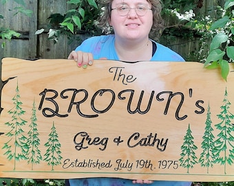 Letrero personalizado de madera tallada para "Establecido" - Regalo rústico de boda