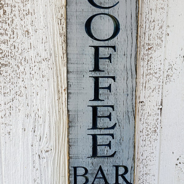 Custom Coffee Bar Sign, Personal Coffee Sign, Carved Distressed Wooden Sign, Rustic Farmhouse Kitchen Decor, Painted Wood Sign