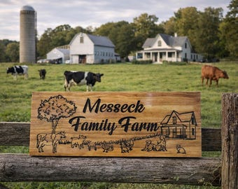 Personalized Family Farm Sign, Custom Farmhouse Wood Sign, Rustic Farm Animal Decor, Homestead Wall Sign, Farm Gift