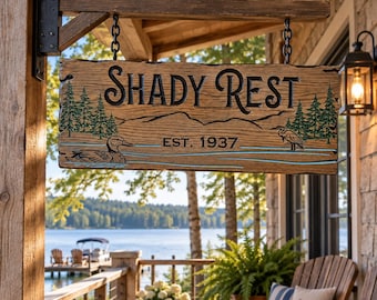 Personalized Lake House Sign – Custom Wood Lake Sign – Family Name Cottage Decor – Rustic Lake House Wall Art – Cabin Gift