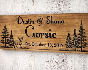 Personalized Camping Sign, Custom Family Name Wood Sign, V-Carved Established, Cabin Décor, Camper Sign, Anniversary Gift, Rustic Pine Sign