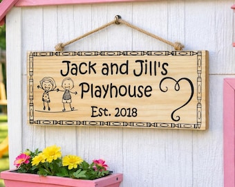 Letrero personalizado para casita de juegos, letrero personalizado para casita de juegos para niños, letrero de madera con nombre para casita de juegos, decoración para casita de juegos al aire libre, letrero de madera tallada en forma de V para regalo.