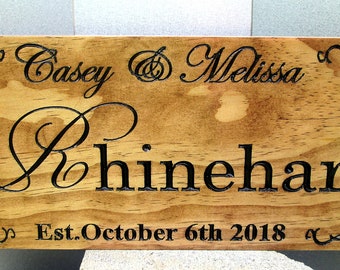 Wooden Established Sign, Last name est sign, Custom Carved Wedding Signs, Personalized Engraved Family Sign, E103 ****Free Shipping*****
