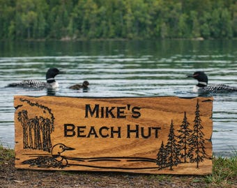 Letrero de madera personalizado de la casa del lago: decoración de la cabaña Loon