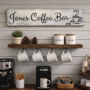 Carved Wood Coffee Bar Sign, Distressed Rustic Farmhouse Décor
