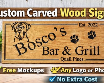 Custom Carved Wood Sign | Free Custom Mockup Included | Personalized Family Name, Pet Portrait, or Logo Sign | Handmade Wooden Wall Decor