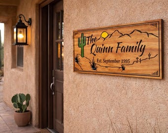 Custom Carved Wooden Family Name Sign: Southwestern Decor