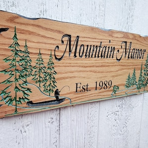 Personalized Live Edge Wood Sign: Carved Cabin Decor, Rustic Mountain Home