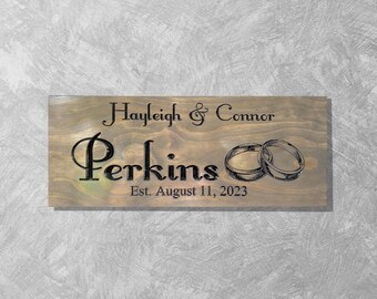 Letrero de boda: decoración personalizada de madera tallada, regalo rústico grabado para la pareja.