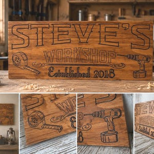 Personalized Wood Shop Sign, Custom Workshop Décor, V-Carved Wooden Shop Sign, Woodworker Gift Bild 3