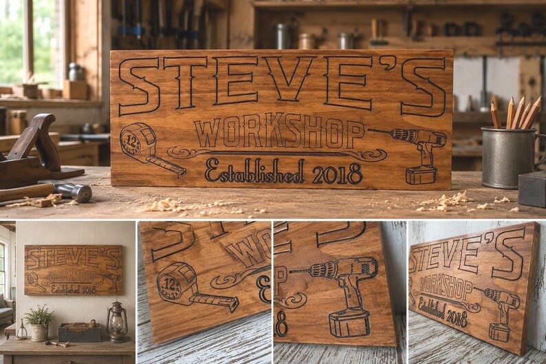 Personalized Wood Shop Sign, Custom Workshop Décor, V-Carved Wooden Shop Sign, Woodworker Gift Bild 3
