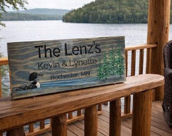 Letrero de madera personalizado de Loon: placa de dirección personalizada, decoración de casa del lago